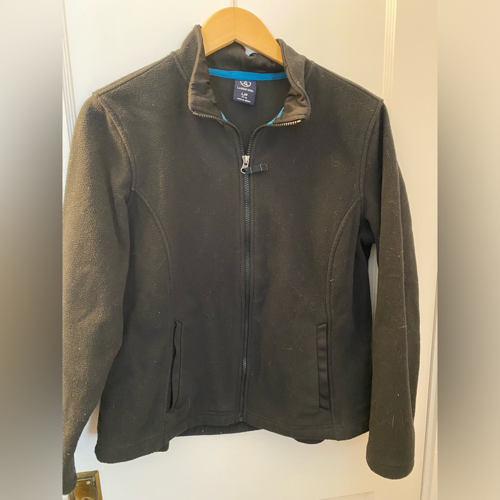 Land’s End size Large Petite Black Full Zip Fleece jacket